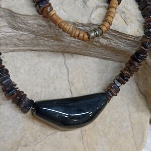 Black Onyx and Agate stone necklace pendant